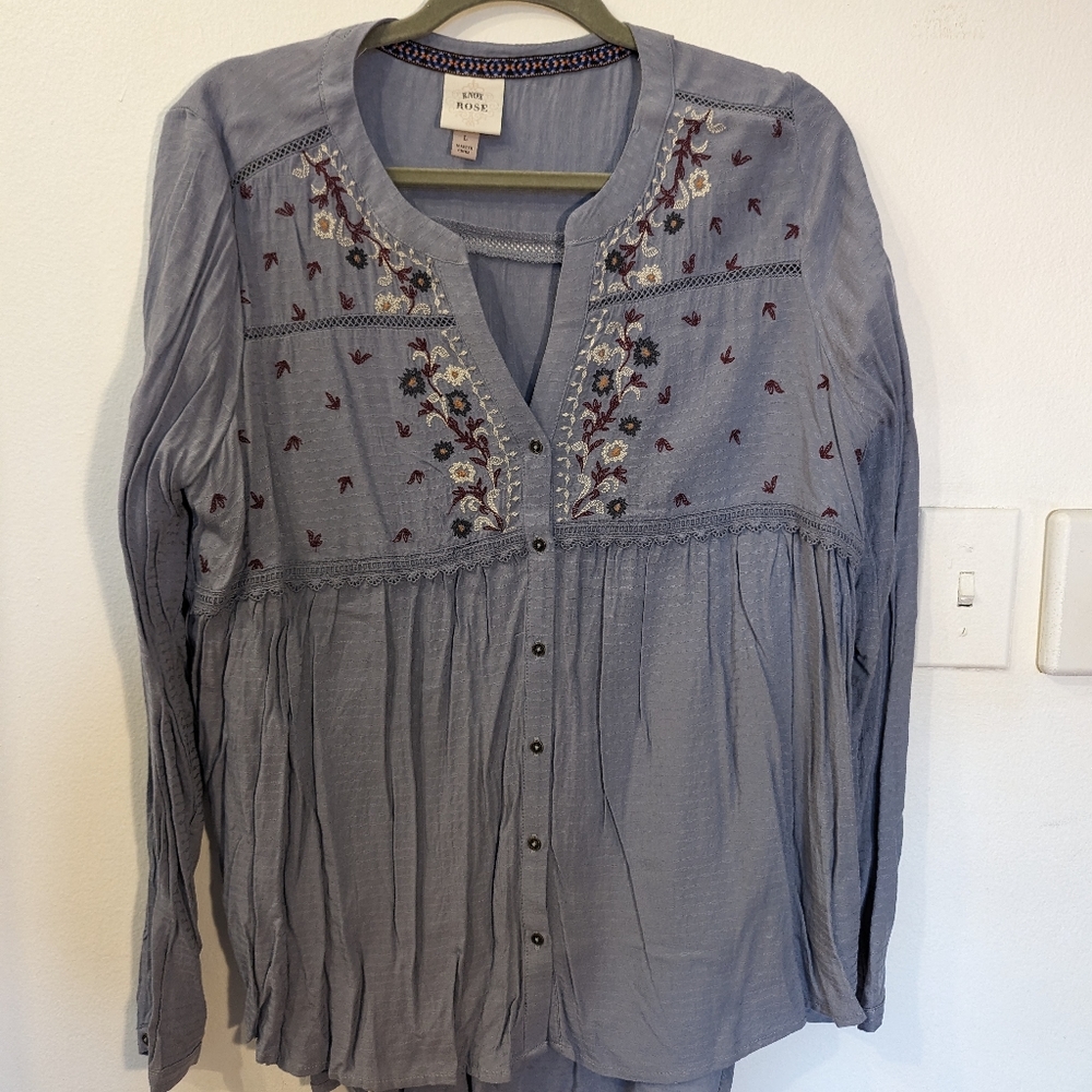 Knox Rose button down floral embroidery top